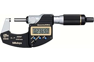 Mitutoyo 293-185, 0 - 1" X .00005"/0.001mm IP65 QuantuMike Outside Micrometer, No Output, Ratchet Thimble