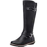 JEOSSY Women's 9655 Knee High Boots Flat Riding Tall Boots with Buckle and Side Zipper
