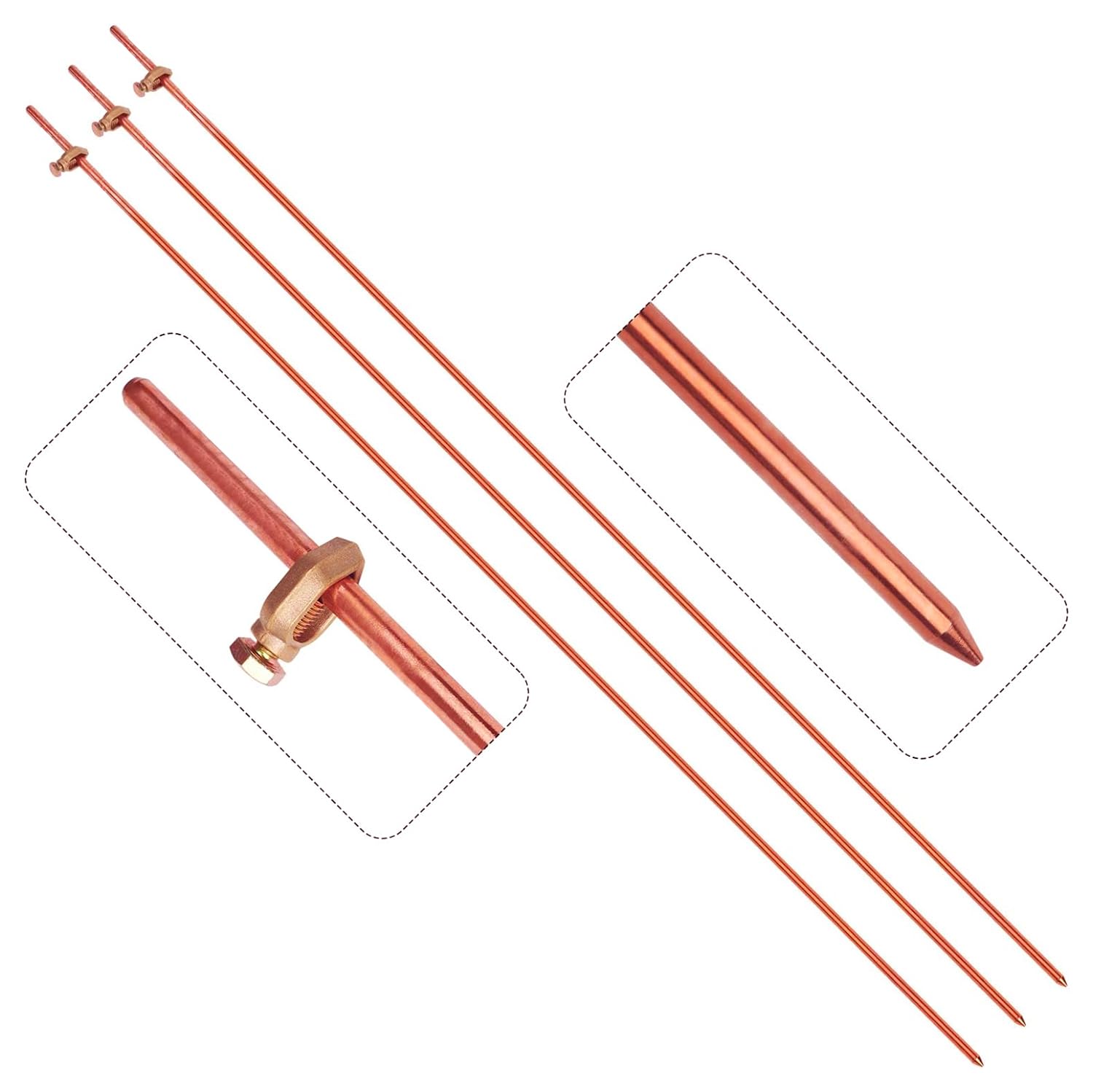 MOKIKUBA 3 Pcs Grounding Rod with Copper Ground Rod