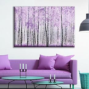 Canvas Wall Art - Abstract Trees with Purple Leaves in The Forest - Giclee Print Gallery Wrap Modern Home Art Ready to Hang - 12x18 inches