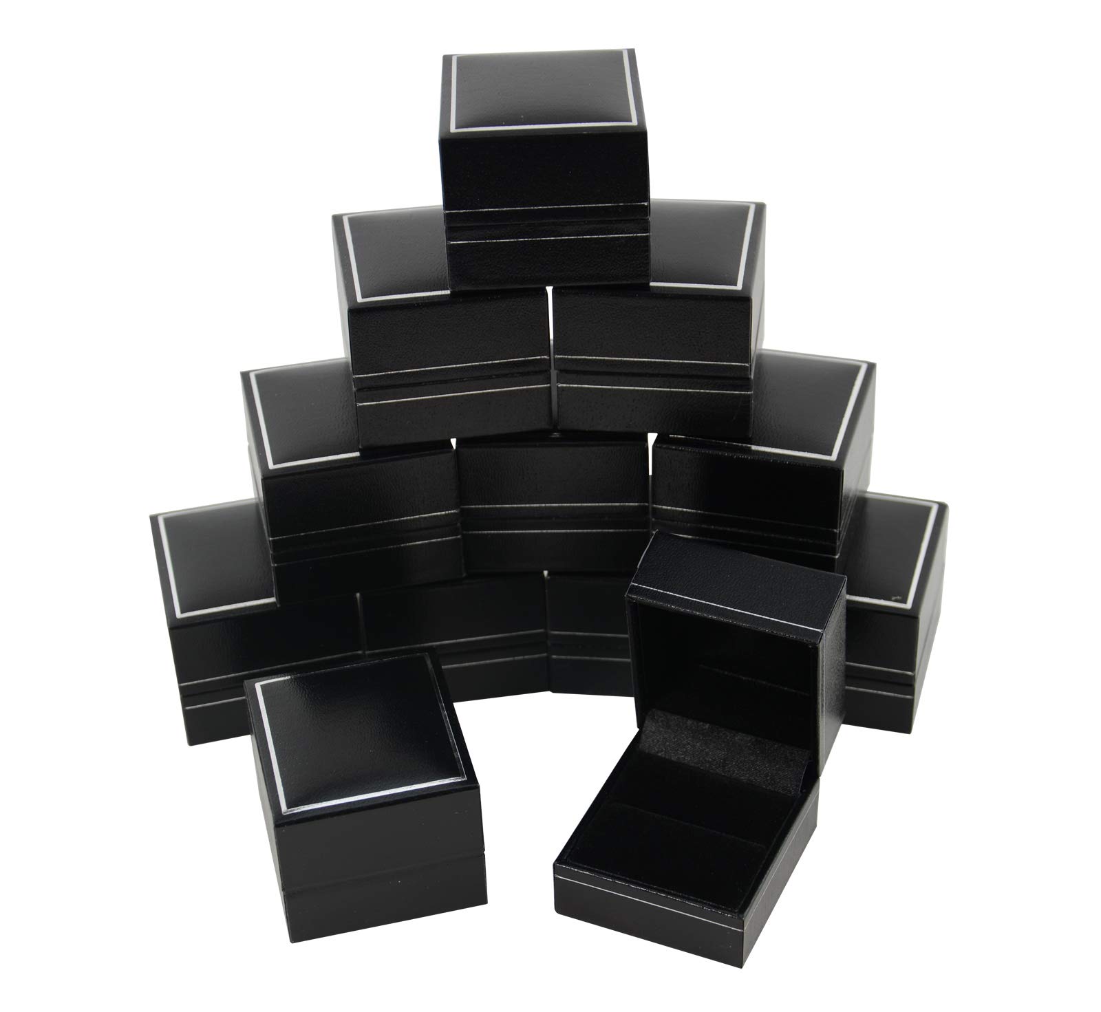 boxdisplays 12 Luxury Jewellers Jet Leatherette Ring Boxes for Jewellery Display Gift Anniversary Engagement Box