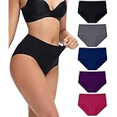 wirarpa Women's Cotton High Waisted Underwear Full Coverage Cotton Brief Panties 5 Pack