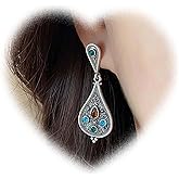 W WEILIRIAN Vintage Teardrop Drop Earrings Teardrop Dangle Earrings Silver Waterdrop Stud Earrings Boho Statement Earrings Jewelry for Women