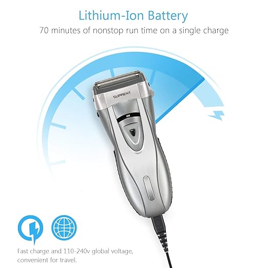 Suprent Electric Foil Shaver 4 Blade Electric Razor For Menshaver With Lithium Ion Battery And Push Up Precision Trimmer Safe Travel Lock Silver - 