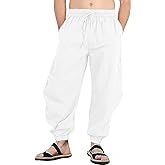perdontoo Mens Casual Cotton Linen Pant Elastic Waist Drawstring Yoga Jogger Pants