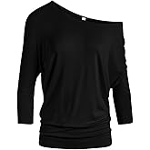 Dolman Tops for Women Off The Shoulder Tops Banded Waistband Shirts 3/4 Sleeves Regular and Plus Size Tops