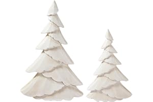 DN DECONATION Christmas Tree Figurines, Shabby Chic Tabletop Xmas Statues, Set of 2 Distressed White Wooden Decorative Trees 