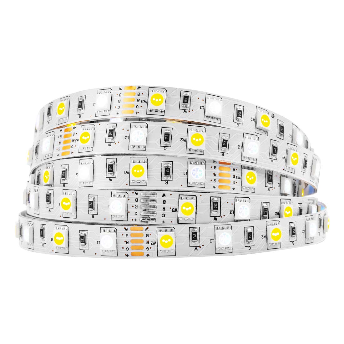 BTF-LIGHTING 5050 RGBW RGB+Warm White(2700K-3000K) 150RGB+150White LED 5m 16.4ft 60LEDs/m Multi-Colored LED Tape Lights IP30 Non-Waterproof White PCB DC12V for Bedroom Kitchen Home Decoration