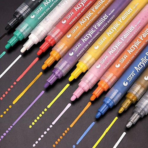 24 Colors Acrylic Paint Markers Pens Medium Point Tip Art Permanent Markers for Rock Painting, Crafts Projects, Canvas, Kid Arts Project, Wood, Gift Card Making, Metal