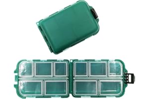DRCHOER 2x Small Hard Fishing Tackle Box Portable Case Hooks Lure Baits Storage Box Containers For Storing Swivels Jigs Hooks Sinker,10 Compartments (Green)
