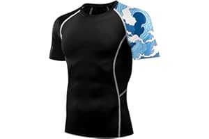 EULCICI Men's Rash Guard Shirts Sun Protection UPF 50+ Short Sleeve BJJ Jiu Jitsu Workout Swim Compression Shirt