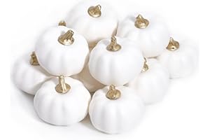Osfvn Pumpkin Decor Set of 12 Artificial Fake Faux Foam White Pumpkins Rustic Farmhouse Harvest Thanksgiving Mantel Table Centerpiece Autumn Fall Home Decoration