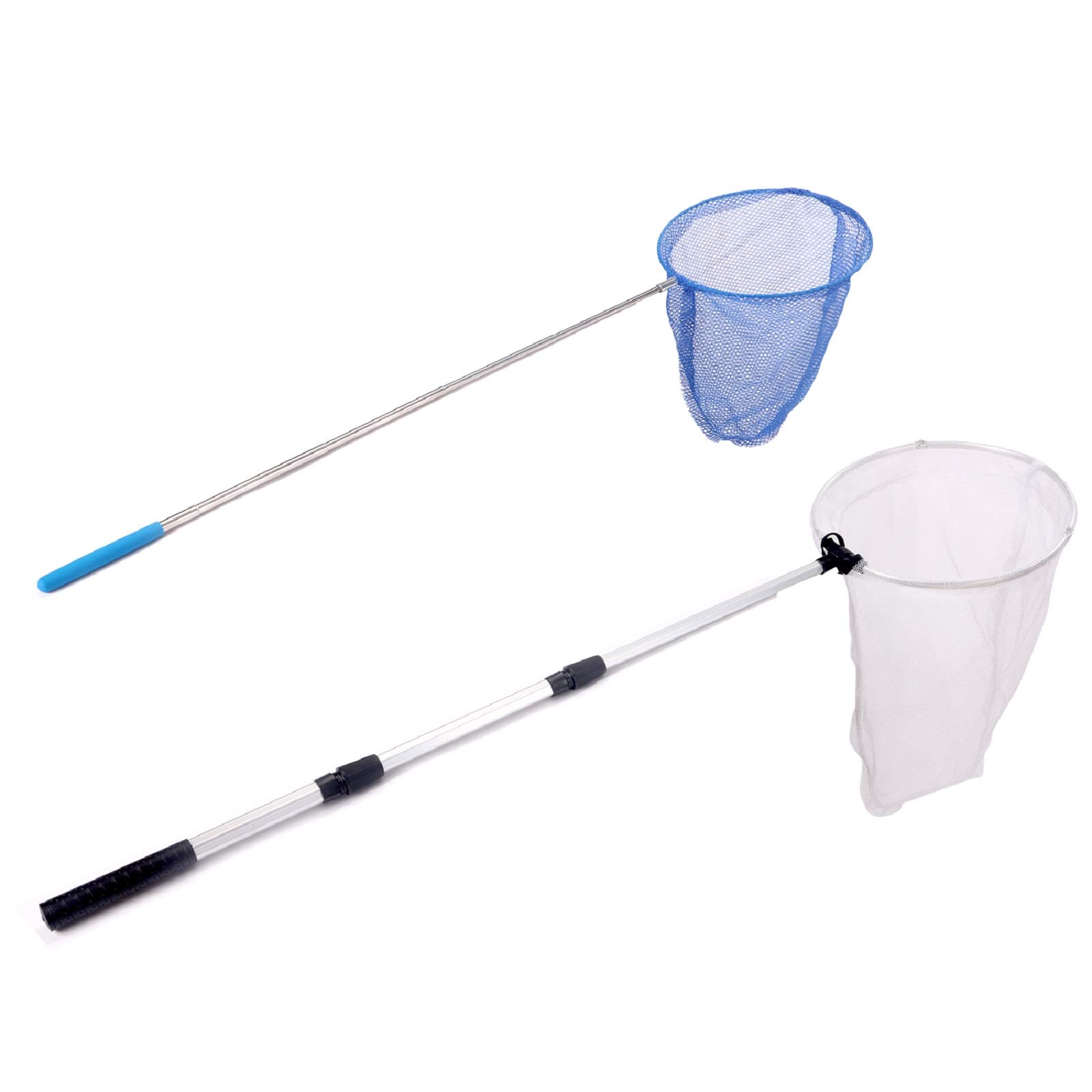 Photo 1 of Rngeo 2 Pack Telescopic Butterfly Net, Extendable Fishing, Insect Toy Nets for Kids and Family, Aluminum Alloy (Silver Extends to 36 Inches, Blue Extends to 26 Inches, Pack of 2)