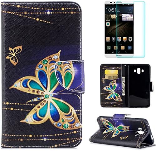 For Huawei Mate 10 Case with Card Slot,OYIME [Colorful Painting] Bookstyle Leather Wallet Holster Kickstand Full Body Protection Bumper Magnetic Flip Cover with Screen Protector -Gold Butterfly