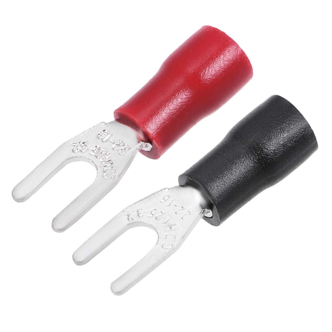 sourcing map 300Pcs SV1.25-3.2 Insulated Fork Spade U-Type Wire Connector Electrical Crimp Terminal 22-16AWG Red/Black