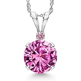 Gem Stone King 14K White Gold Pink Created Sapphire and Pink Lab Grown Diamond Pendant Necklace for Women | 1.02 Cttw | Gemstone September Birthstone | Round 6MM | With 18 Inch Chain