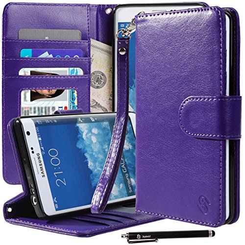 Galaxy Note Edge Case, Note Edge Case, Style4U Premium PU Leather Stand Wallet Case with ID Credit Card / Cash Slots for Samsung Galaxy Note Edge+ 1 Stylus [Purple]