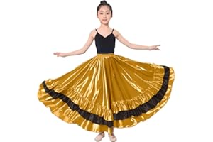 BACKGARDEN Girls Black Red Ruffles Layers Satin Long Skirt for Spanish Flamenco Belly Dance Gypsy Folklorico