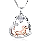 MEIDERBO Dog Necklace 925 Sterling Silver Dachshund/Corgi/Pitbull/Yorkshire/Schnauzer Pendant Cute Animal Puppy Dog Jewelry Gifts for Women