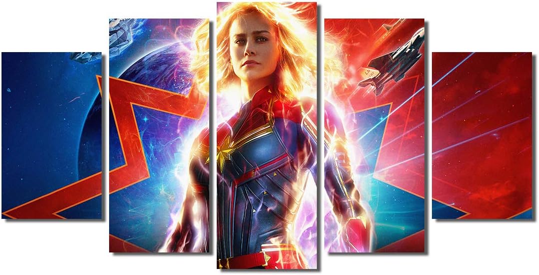 Picture Sensations® Framed Canvas Art Print, Captain Marvel Carol Danvers Marvel Superheroes - 5 Panel 60"x32"