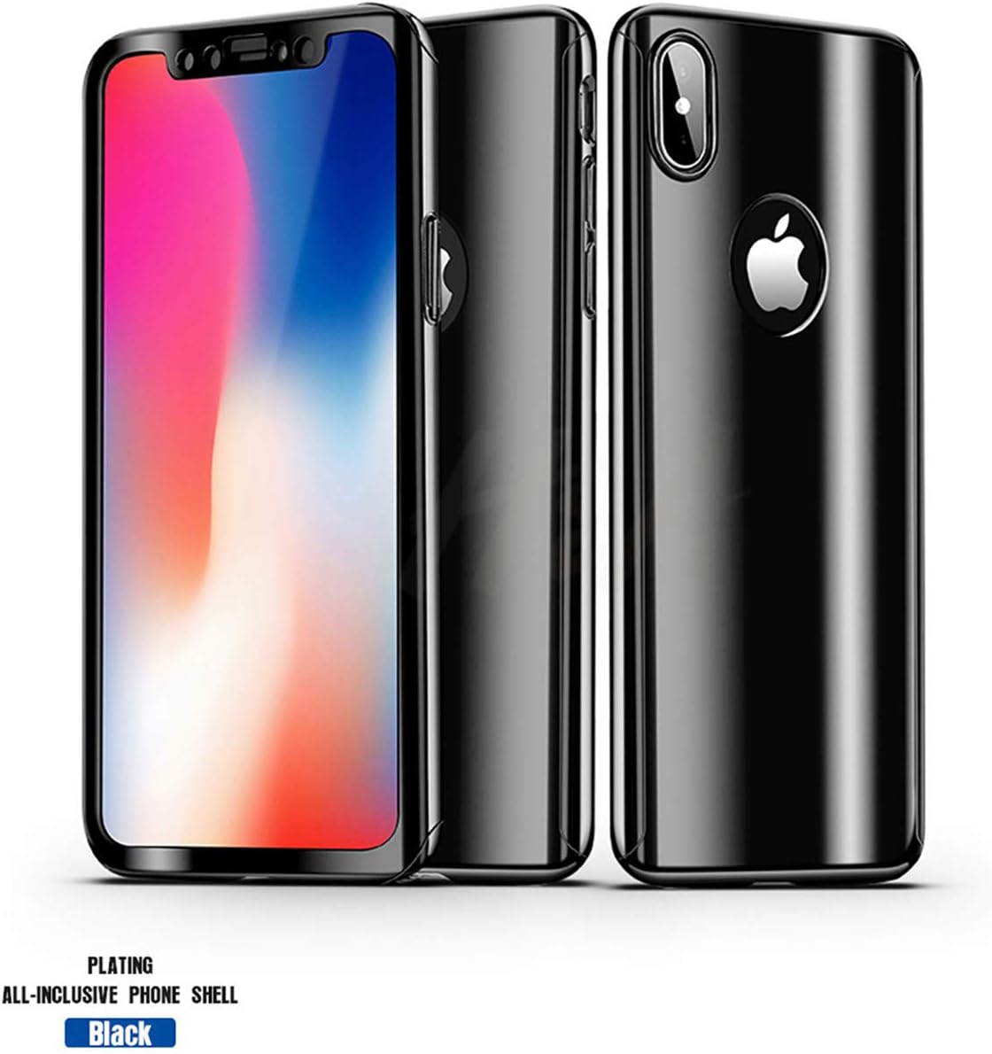 iPhone Xs Max Case, Ultra Slim Electroplate 360 Degree Full Body Protection Mirror Case with Tempered Glass Screen Hard PC Protector for Apple iPhone Xs Max (Black)