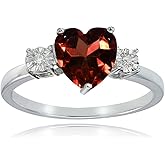 Ice Gems Sterling Silver African Garnet and Heart Ring