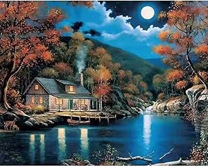 5D DIY Country Moonlight Landscape Diamond Painting Kits for Adults,Full Drill Cross Stitch Crystal Rhinestone Embroidery Diamond Art Painting, Home Wall Decor Gift (16x12 inch)