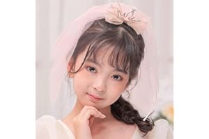 Bethynas Flower Girls Crown Veil Girls First Communion Veil Bow-knot Crown Hair Clip Short Veil Bridal Princess Hair Accessories