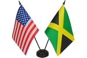 ZIGVERT US American & Jamaica Friendship Table Flag, Jamaican Flags For Room Display, USA & Jamaica Desk Flag, US & Jamaican Twin Desk Flag Set-Miniature American & Jamaica Desktop Flag