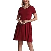 Women Casual Crewneck Short Sleeve Pockets Swing T-Shirt Dress