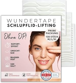 WUNDERTAPE Schlupflider Stripes unsichtbar Schlupflid-Tape Streifen zum Augenlid-Lifting ohne OP! (wasserfest, 24h Halt, double eyelid tapes) Augenlid-Tape (M + L + XL)