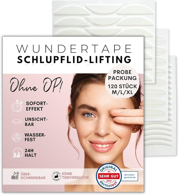 WUNDERTAPE Schlupflider Stripes unsichtbar Schlupflid-Tape Streifen zum Augenlid-Lifting ohne OP! (wasserfest, 24h Halt, double eyelid tapes) Augenlid-Tape (M + L + XL)