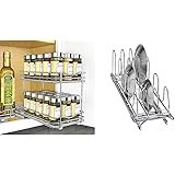 Lynk Professional Slide Out Double Spice Rack Upper Cabinet Organizer, 6-1/4" & Professional Slide Out Pan Lid Holder and Pul