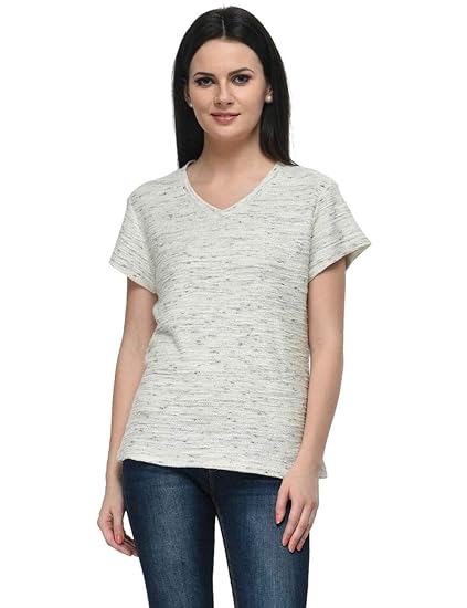 Women V Neck Cotton Fleece slub Top(XS-4XL)