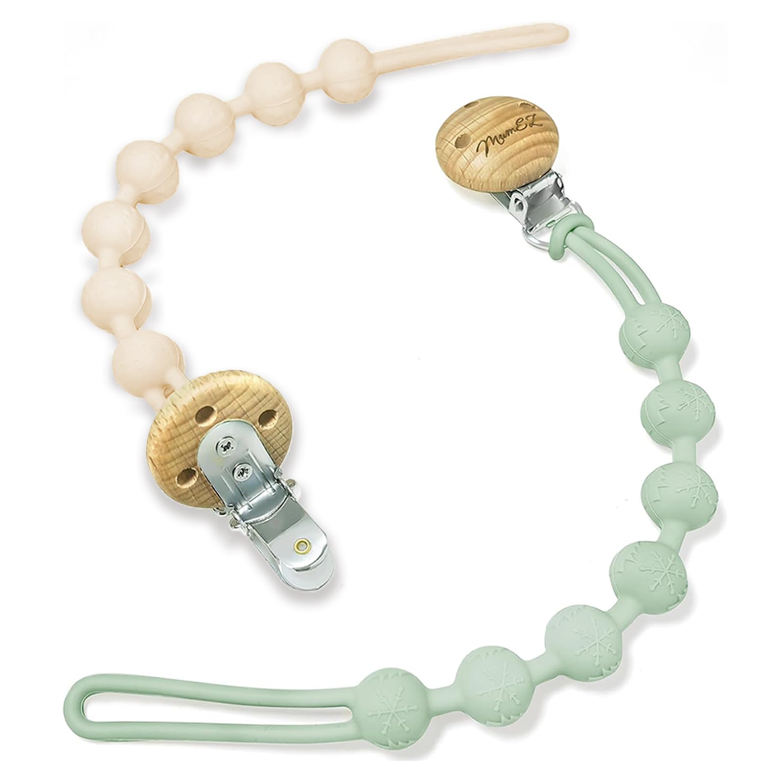 MumEZ Dummy Clip, 2 PCS Premium Silicone Smoother Chains, Dummy Clip for Boys Girls, BPA Free One-Piece Design Pacifier Clips, Fits as Newborn Gifts (Apricot+Sage)