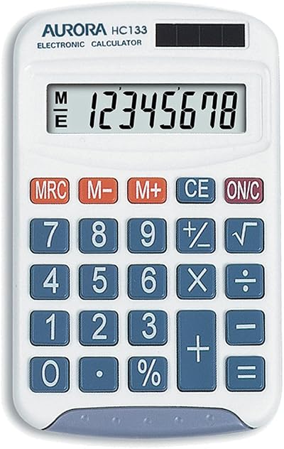 Aurora HC133 Handheld Calculator KS1 KS2 Primary School Solar Battery