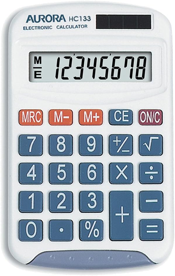 Aurora HC133 Handheld Calculator KS1 KS2 Primary School Solar Battery