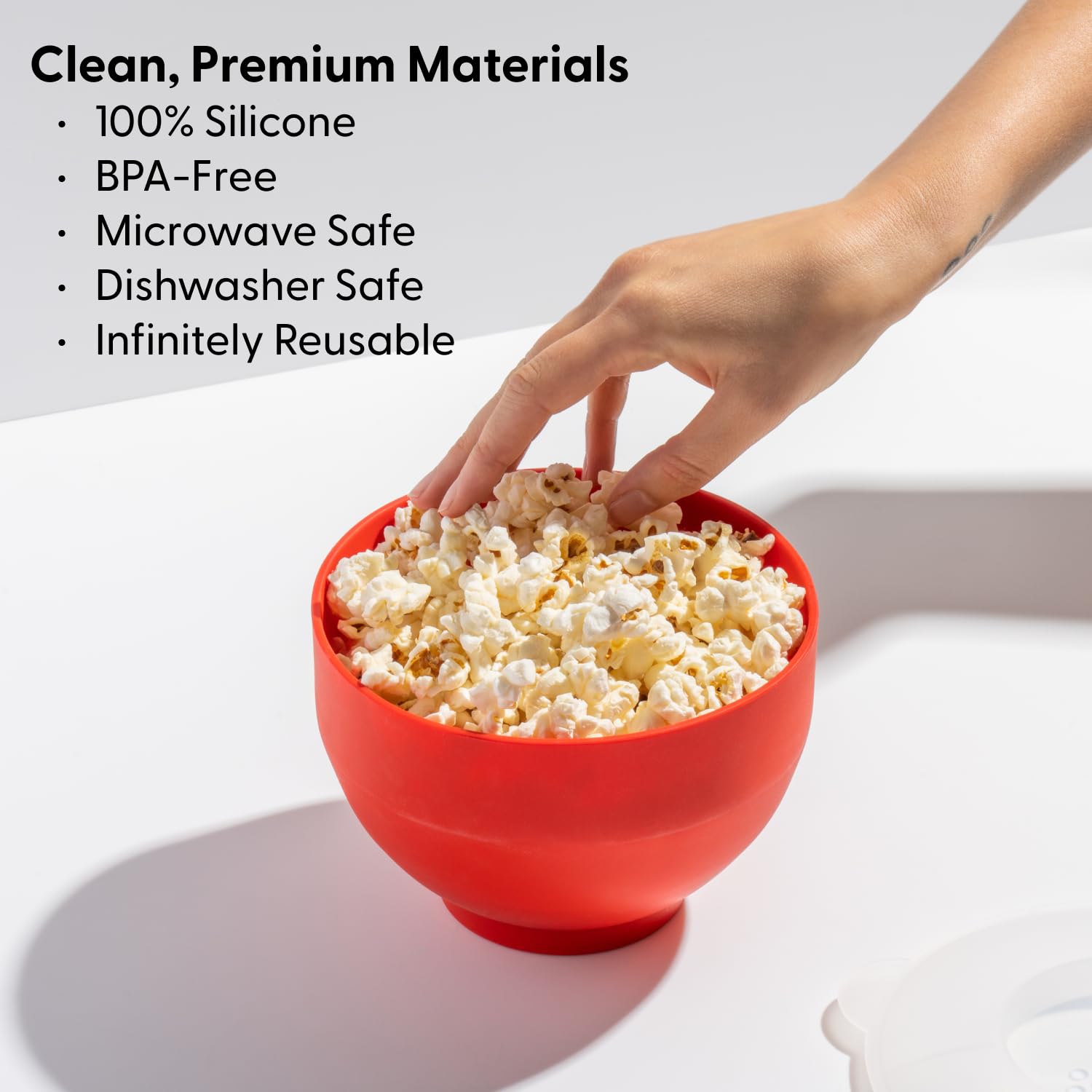 W&P Microwave Silicone Personal Popcorn Popper Maker | Red | Collapsible Bowl w/Built In Measuring Cup, BPA Free, Eco-Friendly, Waste Free, 4 Cups of Popped Popcorn