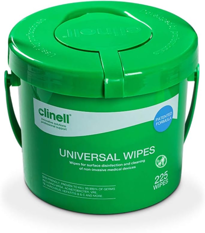 Clinell Universal Wipes Bucket 225 Pack - Multi-Purpose Disinfectant Kills