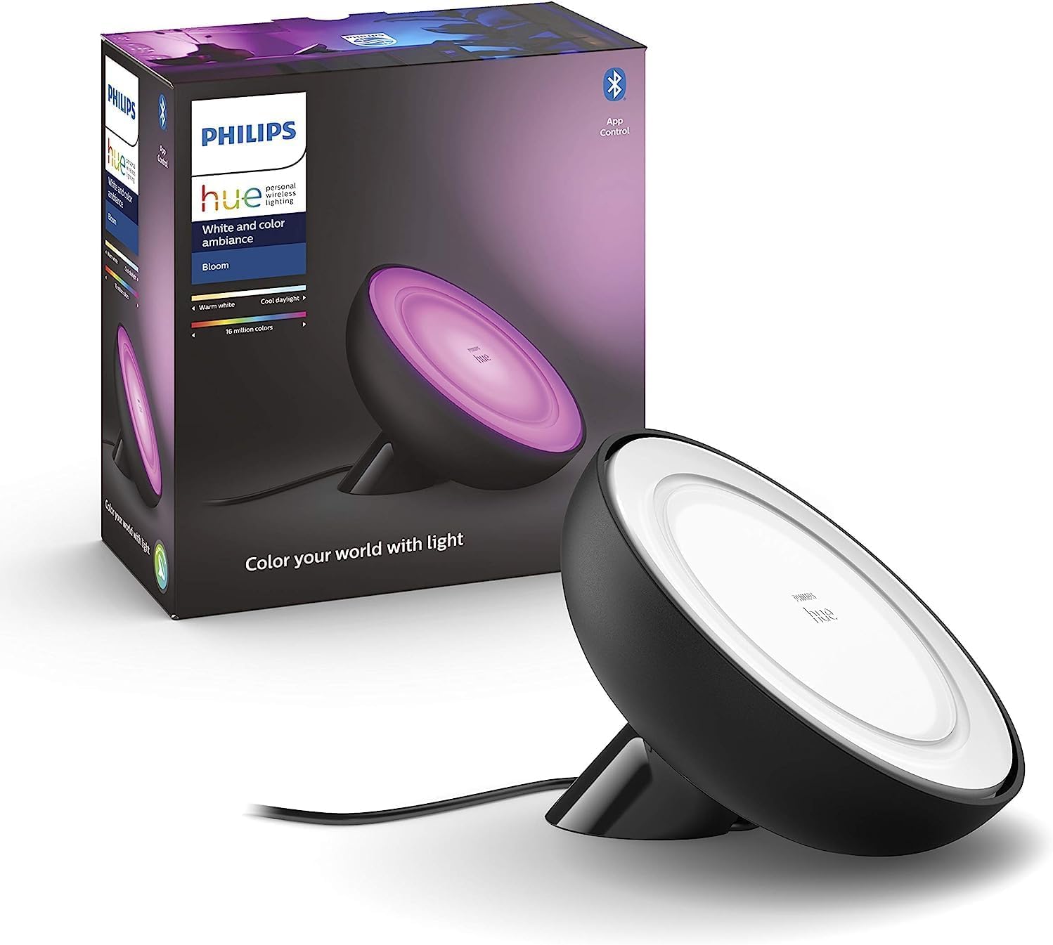 Philips Hue Bloom White and Colour Ambiance [Black] Smart LED Table Lamp, with Bluetooth Works with Alexa and Google Assistant