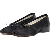 KOKOMOMO Black Split Toe Ballet Heels for Women Japanese Tabi Shoes Cylindrical Low Heels Pumps Chunky Block Heel Office Wedding Party Dress Shoes 1.2 INCH