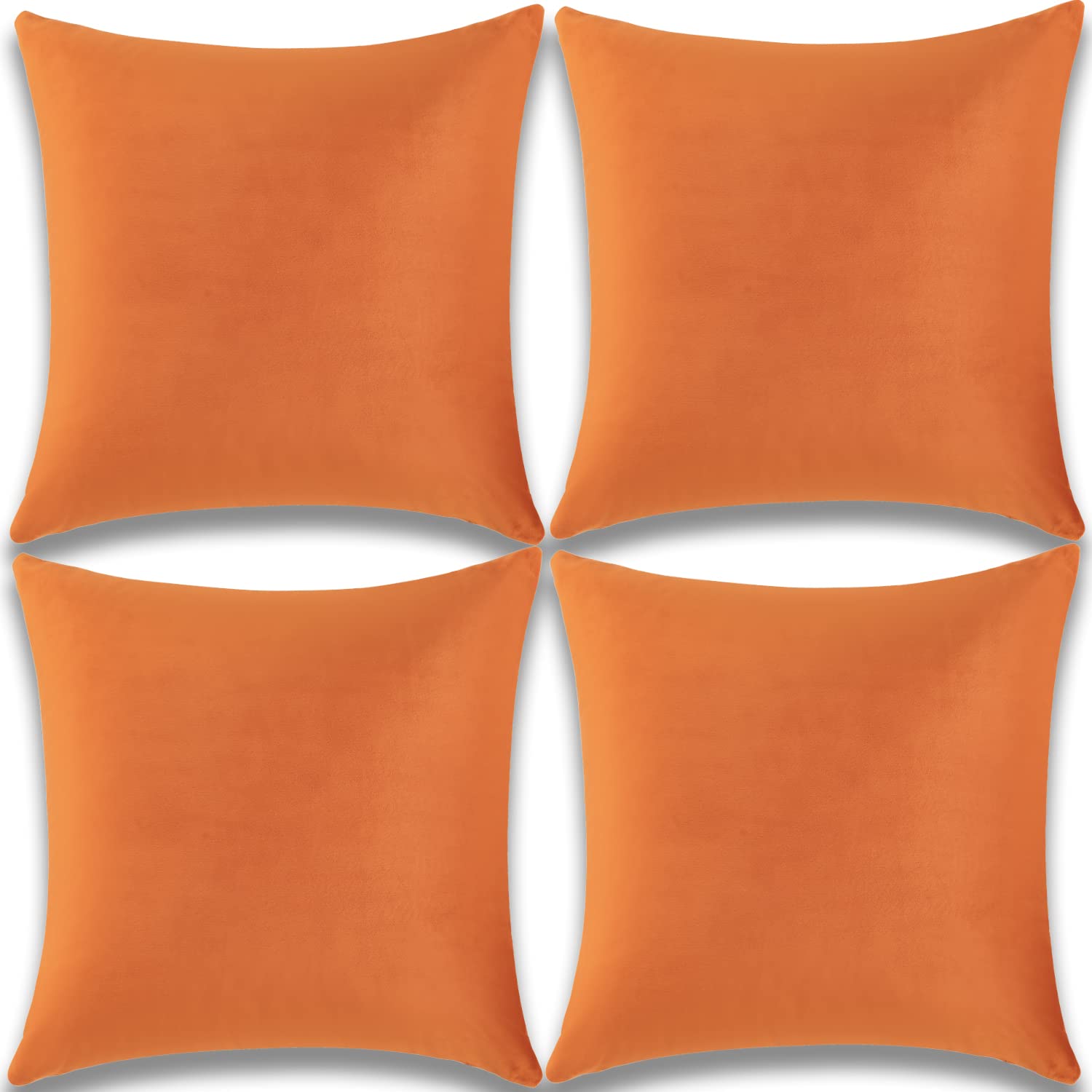 Yonous Cushion Covers, Soft Premium Velvet Decorative Throw Pillow for Sofa Bed Couch Chair, Set of 4, Orange, 18 x 18 inch / 45 x 45 cm — image 1