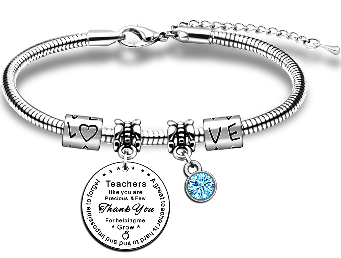 JMIMO Appreciation Teacher Bracelet for Women Thank You Teacher Gifts Adjustable Snake Bracelet Bangle for Teacher Graduation Christmas Birthday Gifts