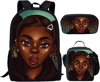 Amazon Co Jp Smileygil ブラック アフリカ系アメリカ人 女性 バックパックとランチボックス プリンセス アフロガール ブックバッグ 中学生スクールバッグ 3枚セット Us サイズ One Size カラー マルチカラー 服 ファッション小物