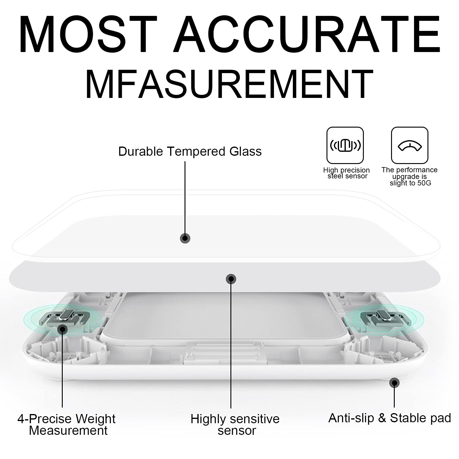 Scale for Body Weight, High Accuracy Bathroom Digital Scales, Bluetooth Weighing Scale, Unlimited Users, LCD Display, Round Corner Disign, Compact Size with Sturdy Tempered Glass 400lb- White