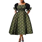 African Dresses for Women Puff Sleeve High Waist Gowns Ankara Dashiki Party Dress Princess Dress Robe Africaine Femme