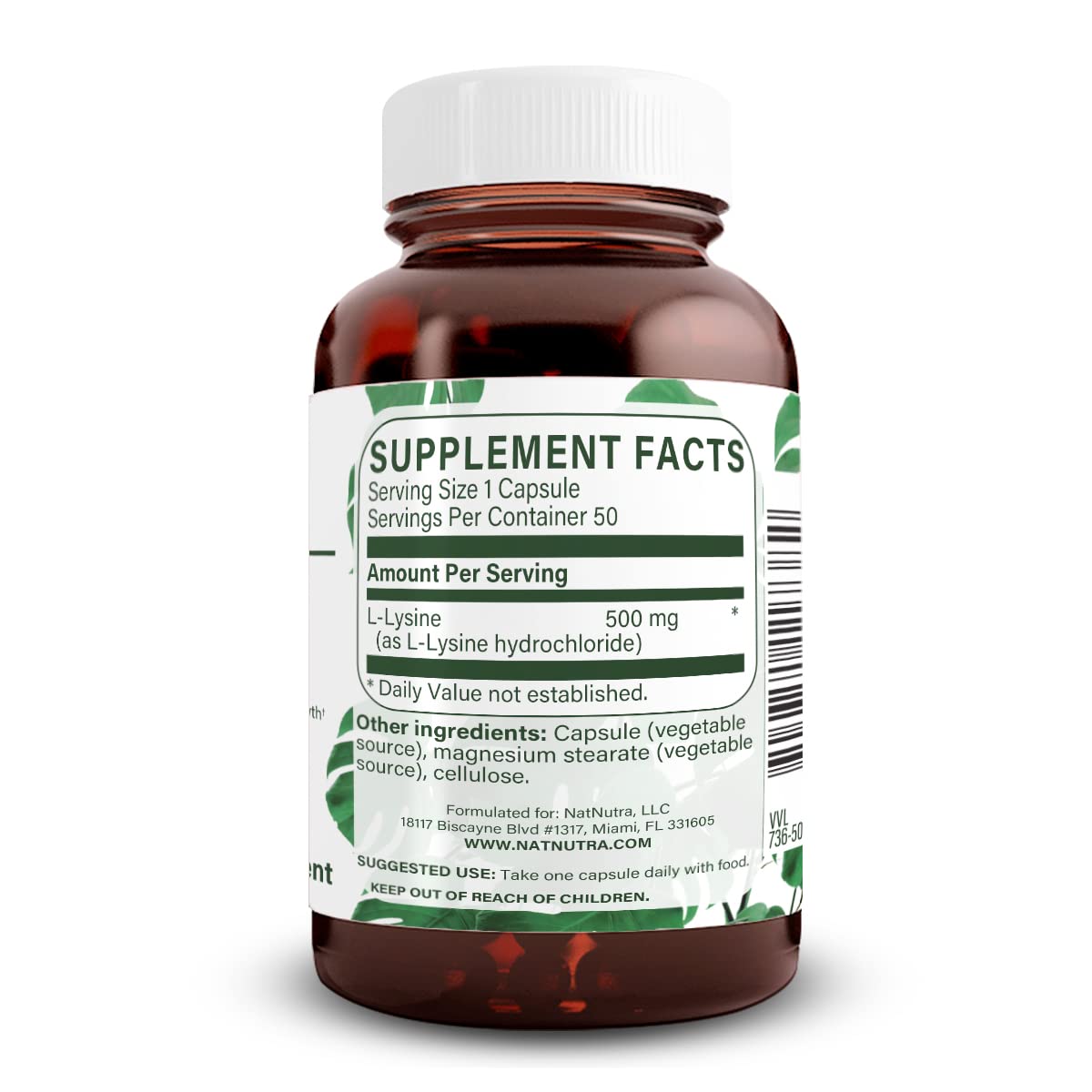 Natural Nutra L Lysine HCl, Promotes Bone Health and Growth, Support Skin Health, Improve Vitamin C Absorption, Helps Built Collagen, Improve Calcium Absorption, Non-GMO, Vegan, 500 mg, 50 Capsules.