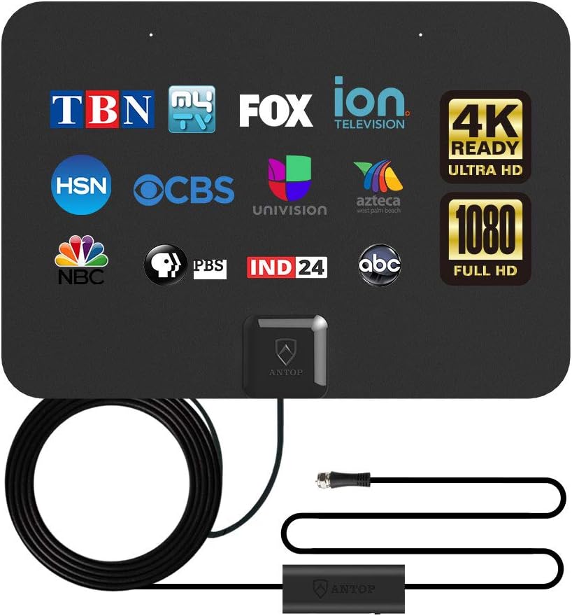 ANTOP TV Antenna,Digital Indoor Antenna HD Antennas with Smartpass Amplifier Signal