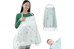 ZHIYUEJING 100% Cotton Nursing Cover with Support Ring & Mesh Layer, Breathable Nursing Cover Up for Breastfeeding, Adjustable Arch Neckline Breastfeeding Apron for Women (Green, Qionglin Green Sea)