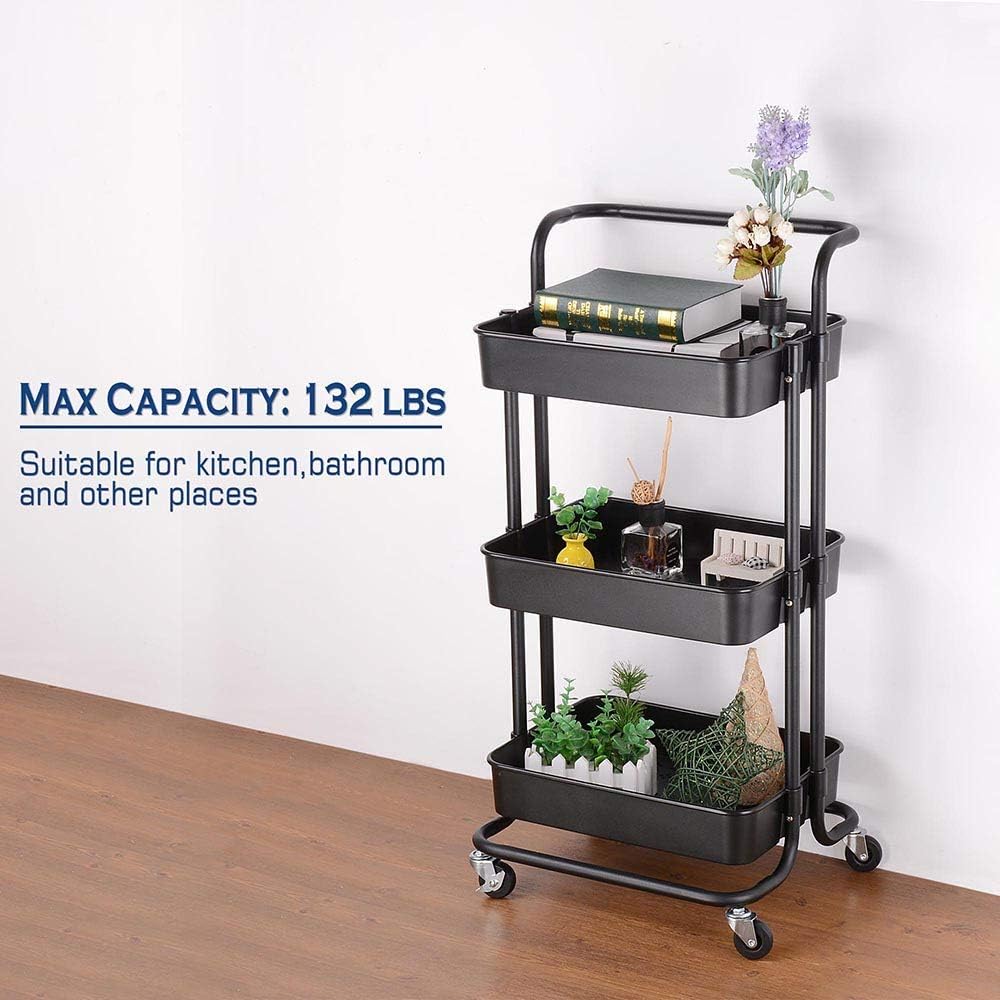 Chi Mercantile Multipurpose Organizer Hair Salon Nail Spa Rolling Utility Trolley Storage Cart with 3 Shelves Workstation (Black): Health & Personal Care
